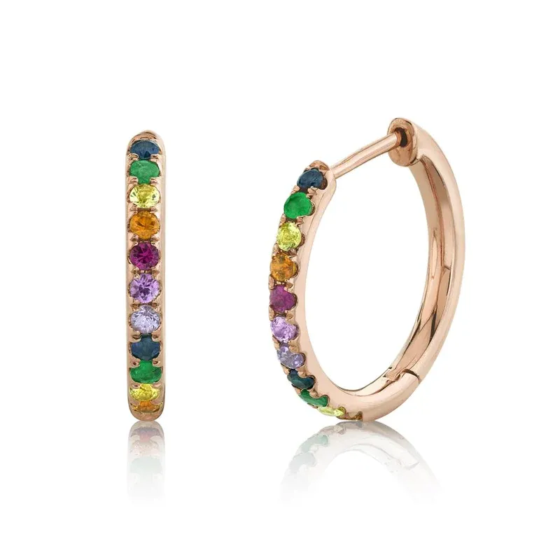 0.32CT MULTI-COLOR STONE HOOP EARRING