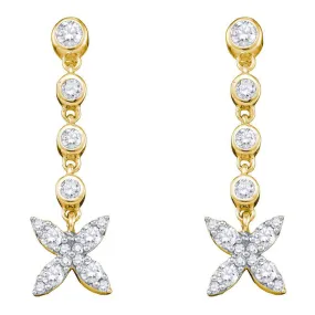 0.75cttw Diamond Flower Dangle Drop Stud Earrings 10k Yellow Gold