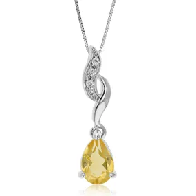 0.80 cttw Citrine Pendant Necklace .925 Sterling Silver With Rhodium 9x6 MM Pear