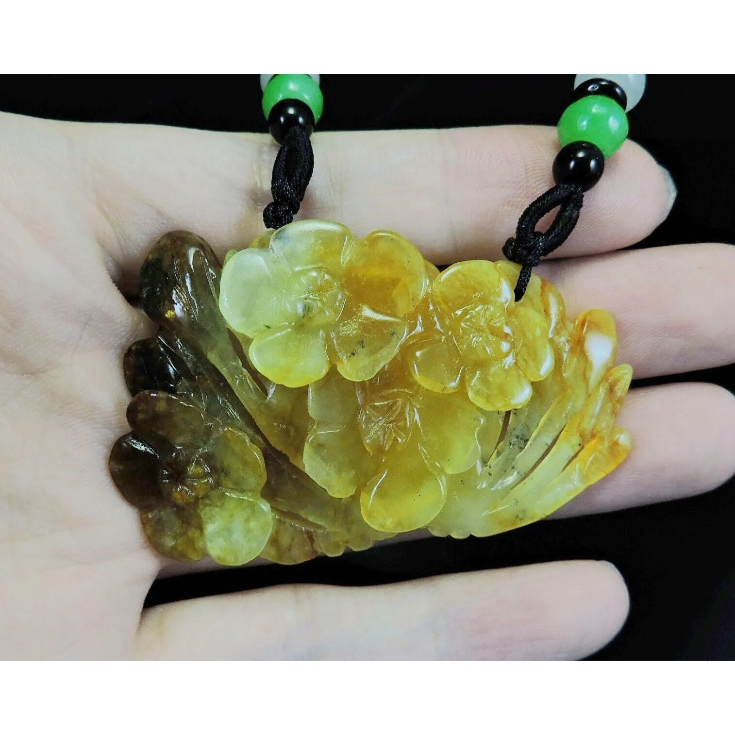 100% Natural Hand-Carved Jade Pendant Jadeite Necklace Plum Flower