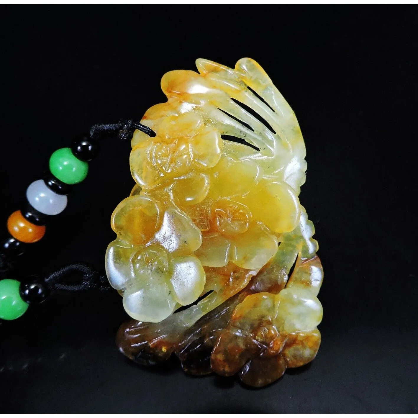 100% Natural Hand-Carved Jade Pendant Jadeite Necklace Plum Flower