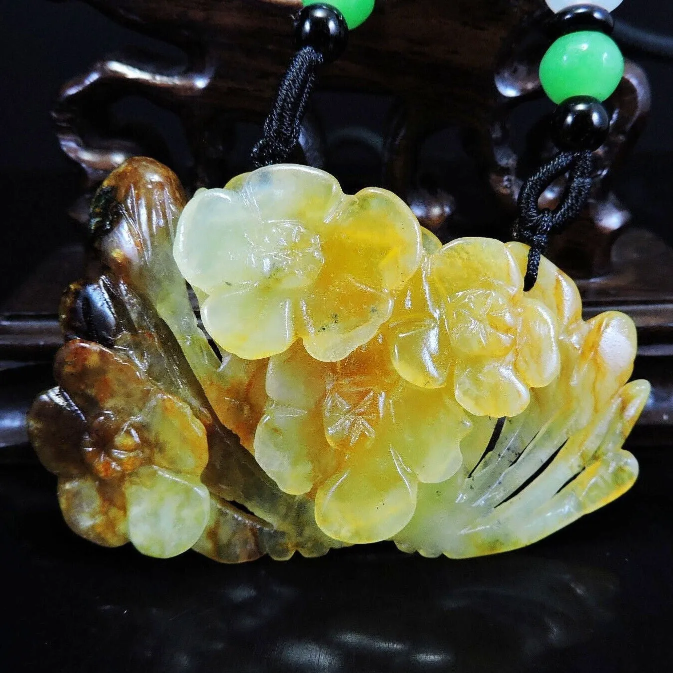 100% Natural Hand-Carved Jade Pendant Jadeite Necklace Plum Flower