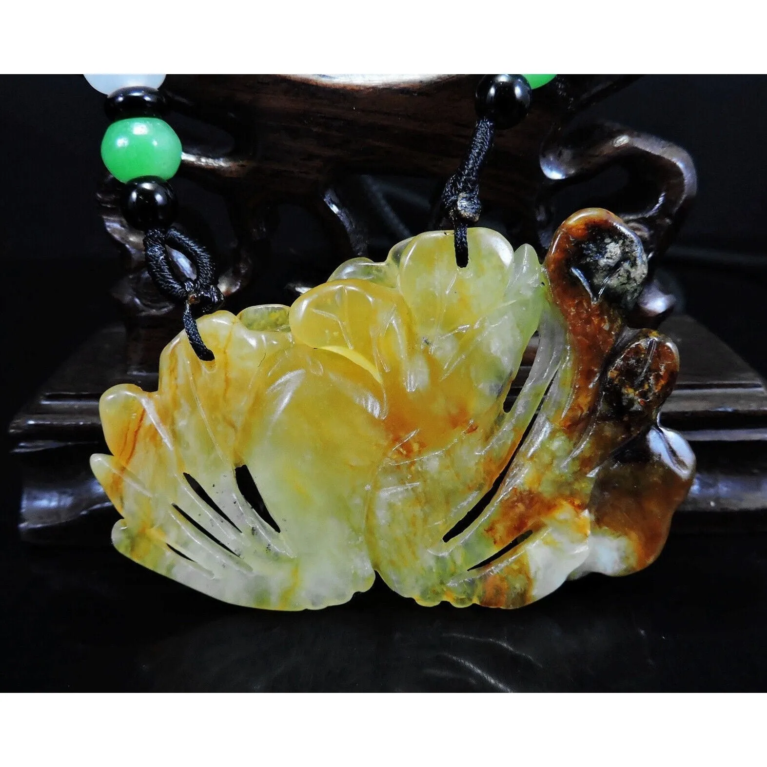 100% Natural Hand-Carved Jade Pendant Jadeite Necklace Plum Flower