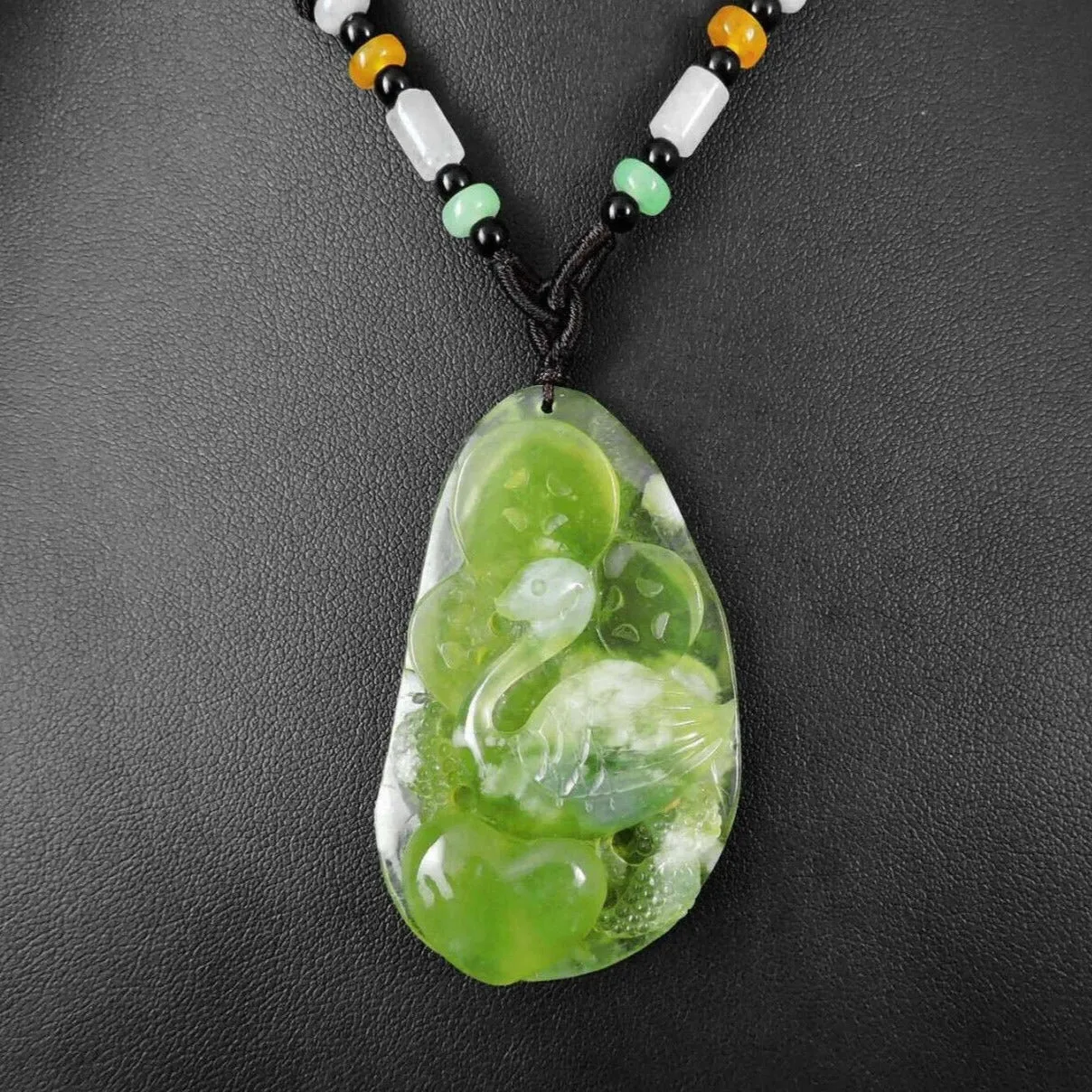 100% Natural Hand-Carved Jade Pendant Jadeite Necklace Swan & Love