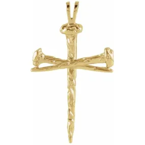 10K Yellow 34x24 mm Nail Design Cross Pendant