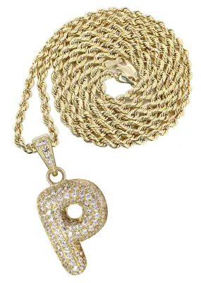 10K Yellow Gold Bubble Letter "P" CZ Necklace | Appx. 12.8 Grams