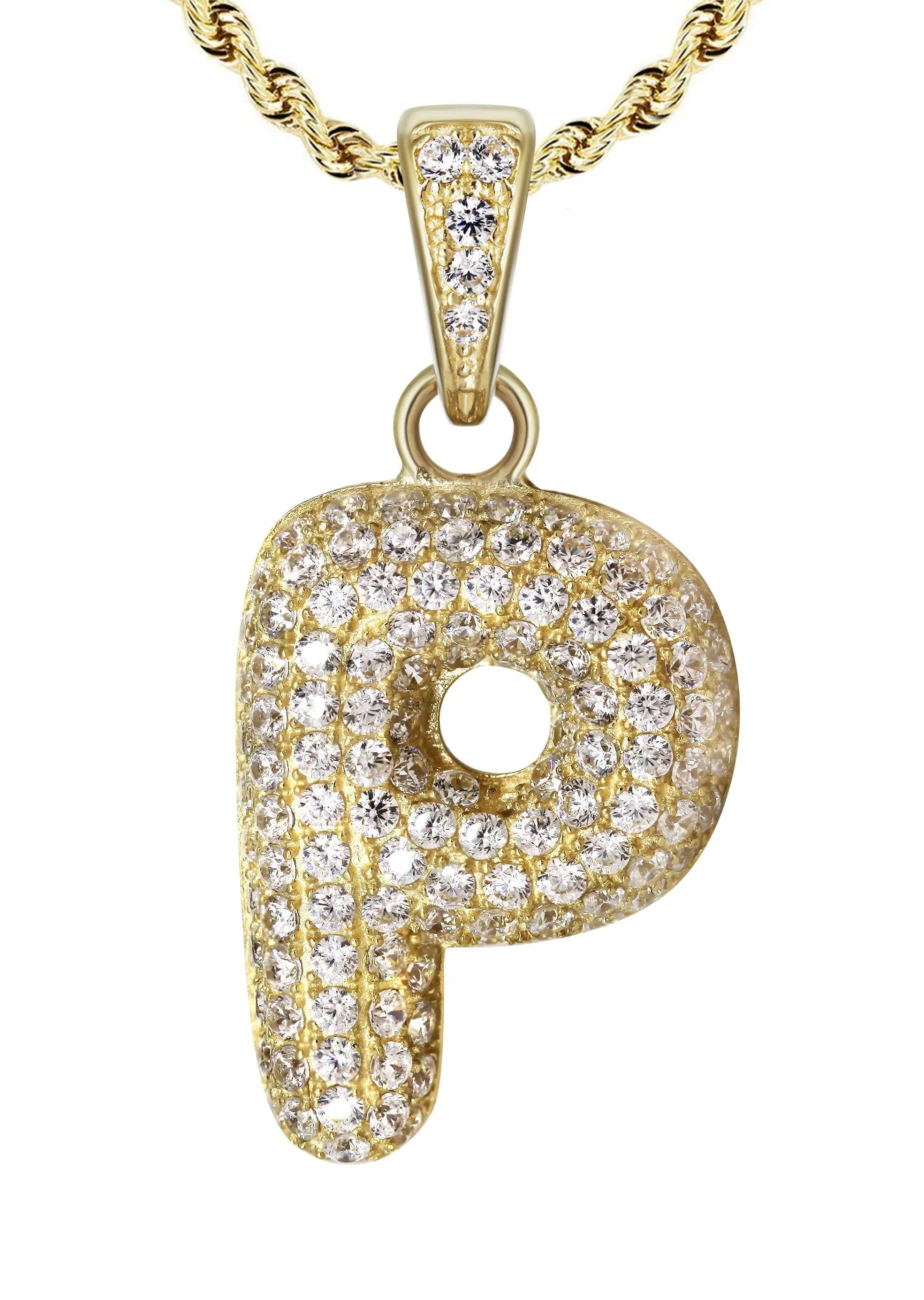 10K Yellow Gold Bubble Letter "P" CZ Necklace | Appx. 12.8 Grams