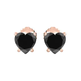 10k Yellow Gold Plated 1 Carat Heart Created Black Sapphire Stud Earrings