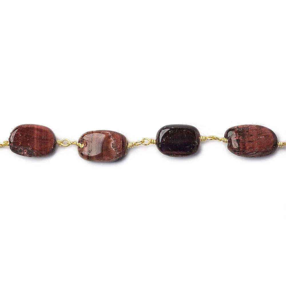 10x7mm Red Tiger's Eye Oval Gold Chain 18 Beads