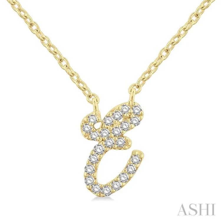 1/20 Ctw Initial 'E' Round cut Diamond Pendant With Chain in 10K Yellow Gold