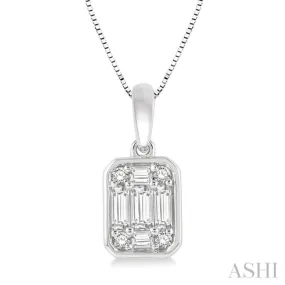 1/3 Ctw Octagonal Shape Baguette and Round Cut Diamond Pendant With Chain in 14K White Gold