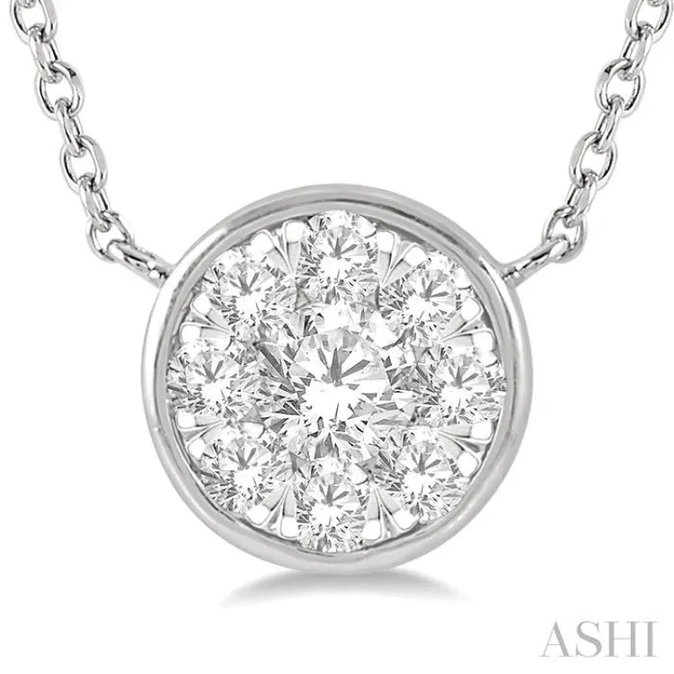 1/3 Ctw Round Shape Pendant Lovebright Diamond Necklace in 14K White Gold