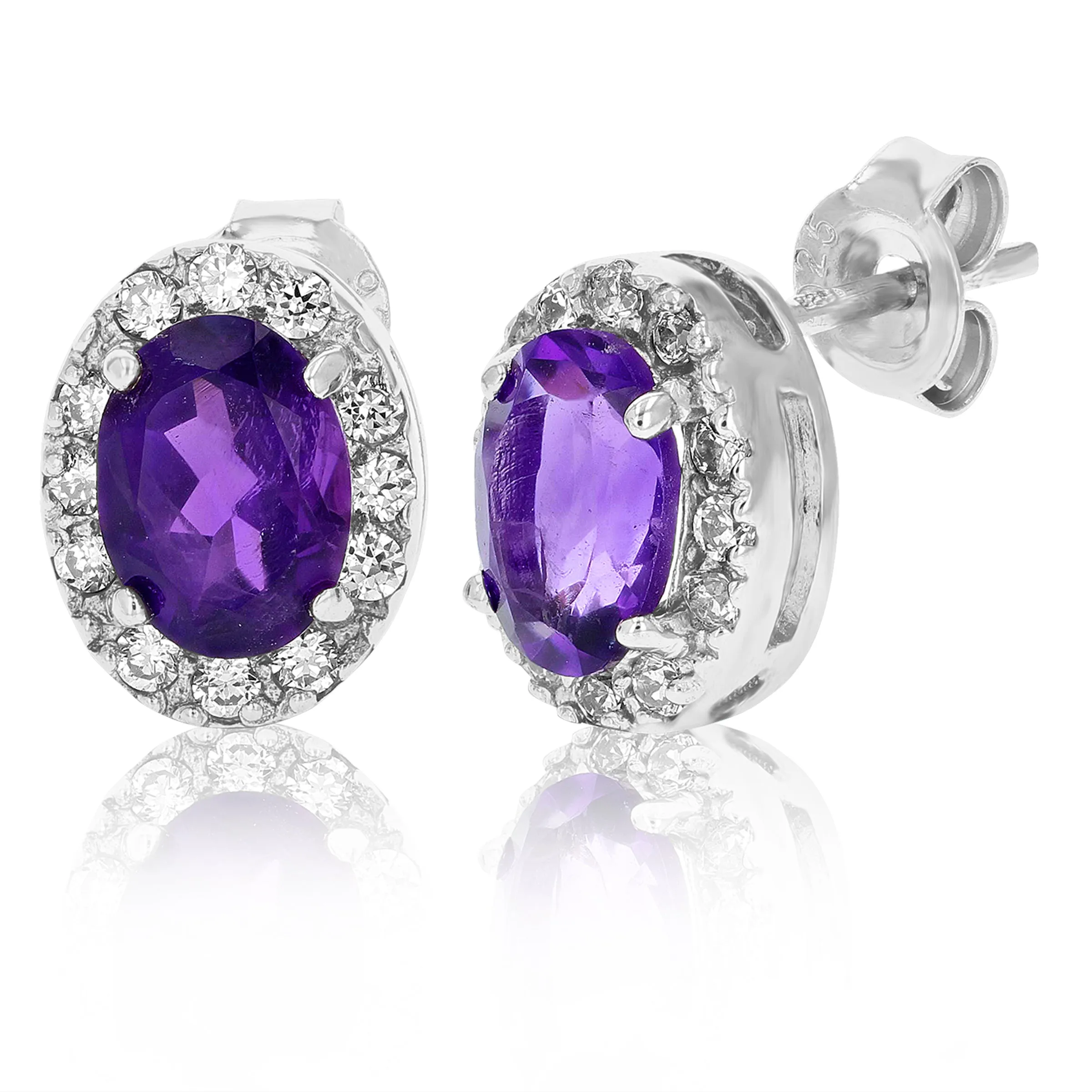 1.40 CT Oval Shape Amethyst Earrings .925 Sterling Silver