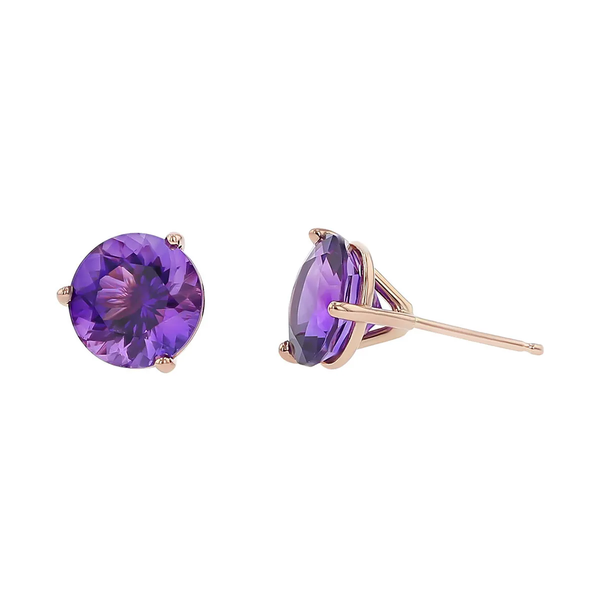 14K Rose Gold Amethyst Stud Earrings