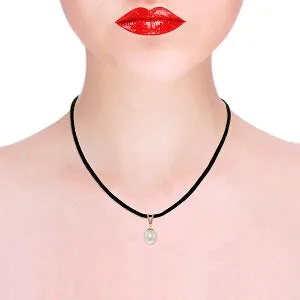 14K Solid Rose Gold & Leather Necklace w/ Diamond & Pearl