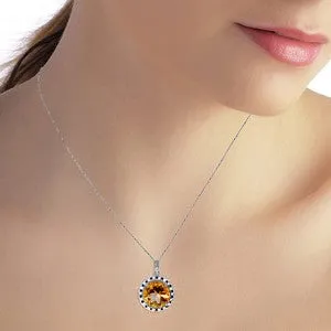 14K Solid White Gold Natural Black / White Diamonds & Citrine Necklace