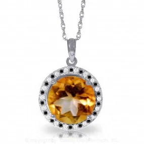 14K Solid White Gold Natural Black / White Diamonds & Citrine Necklace