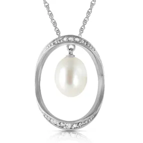 14K Solid White Gold Necklace w/ Natural Briolette Pearl & Diamonds