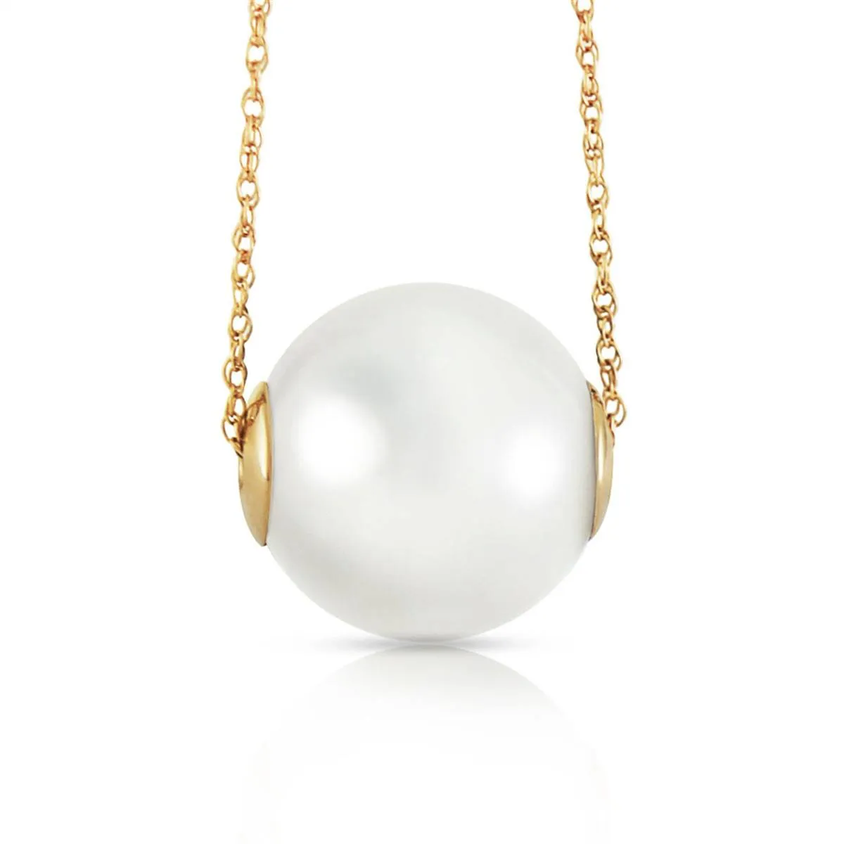 14K Solid Yellow Gold Necklace w/ 16.0 mm White Shell Pearl