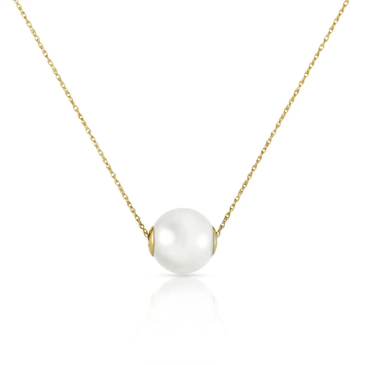 14K Solid Yellow Gold Necklace w/ 16.0 mm White Shell Pearl