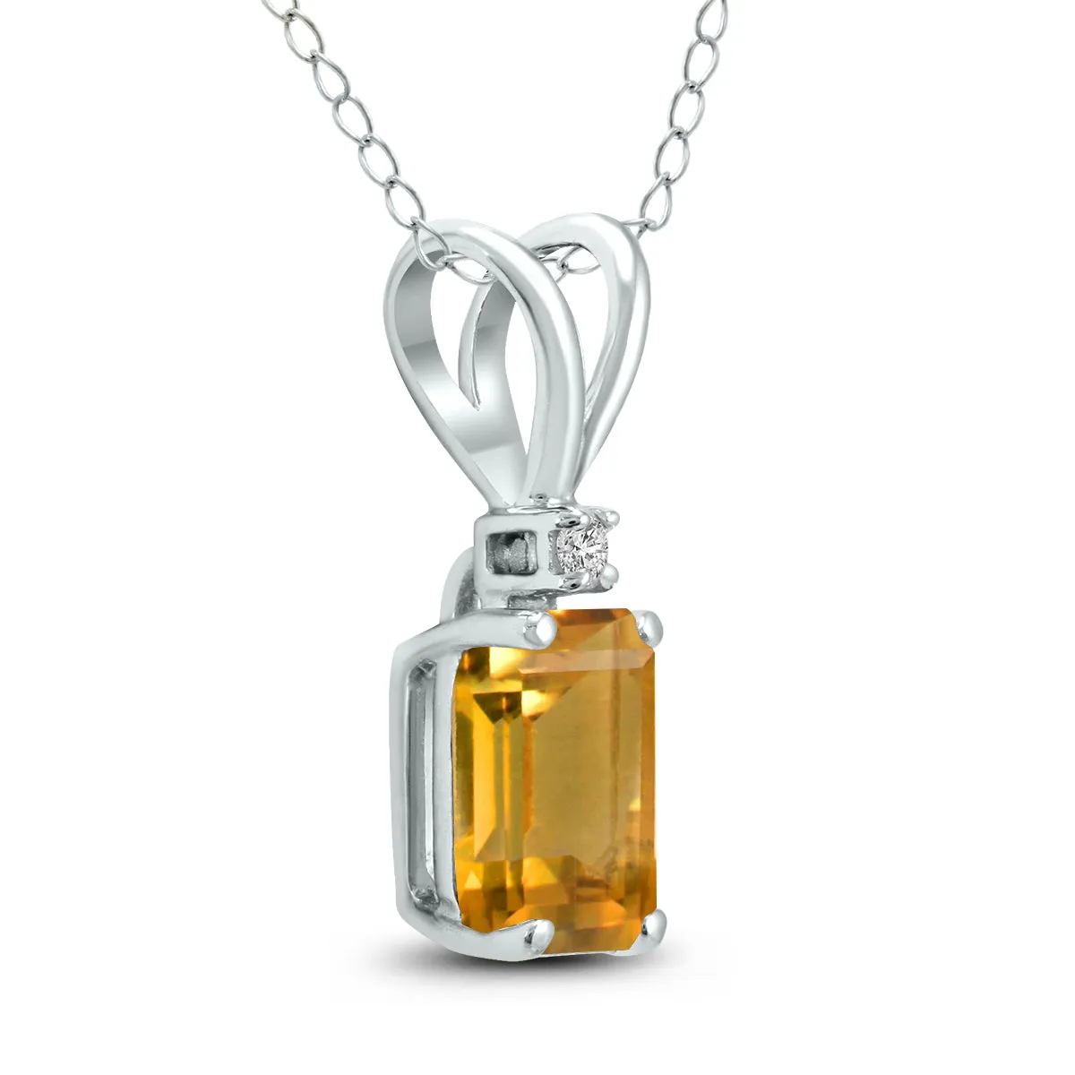 14K White Gold 7X5Mm Emerald Shaped Citrine And Diamond Pendant