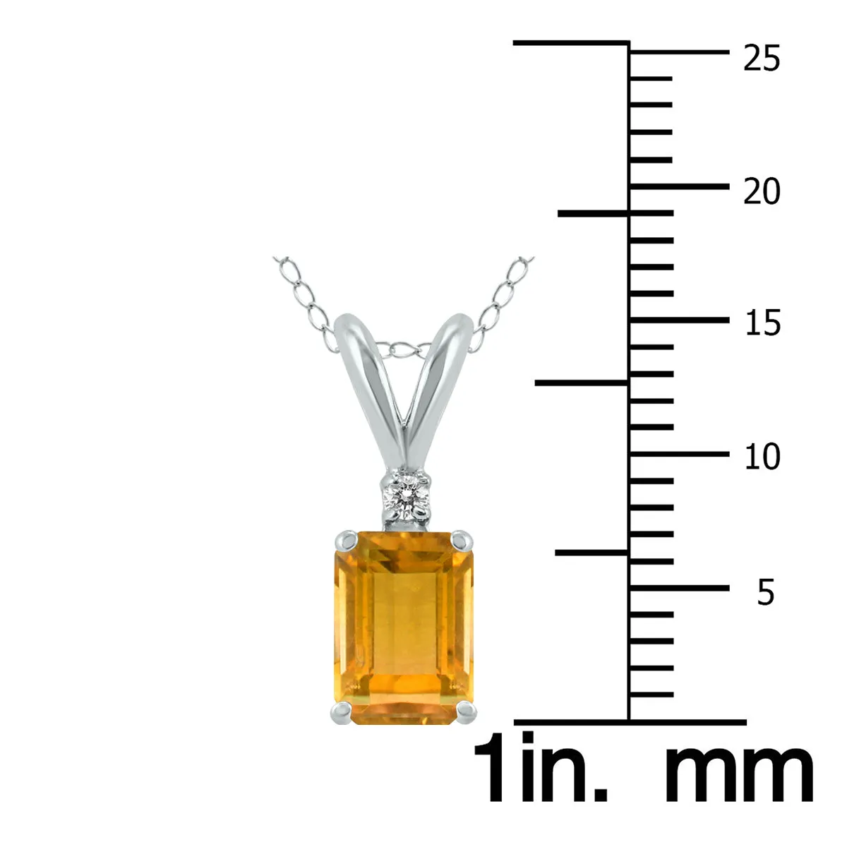 14K White Gold 7X5Mm Emerald Shaped Citrine And Diamond Pendant