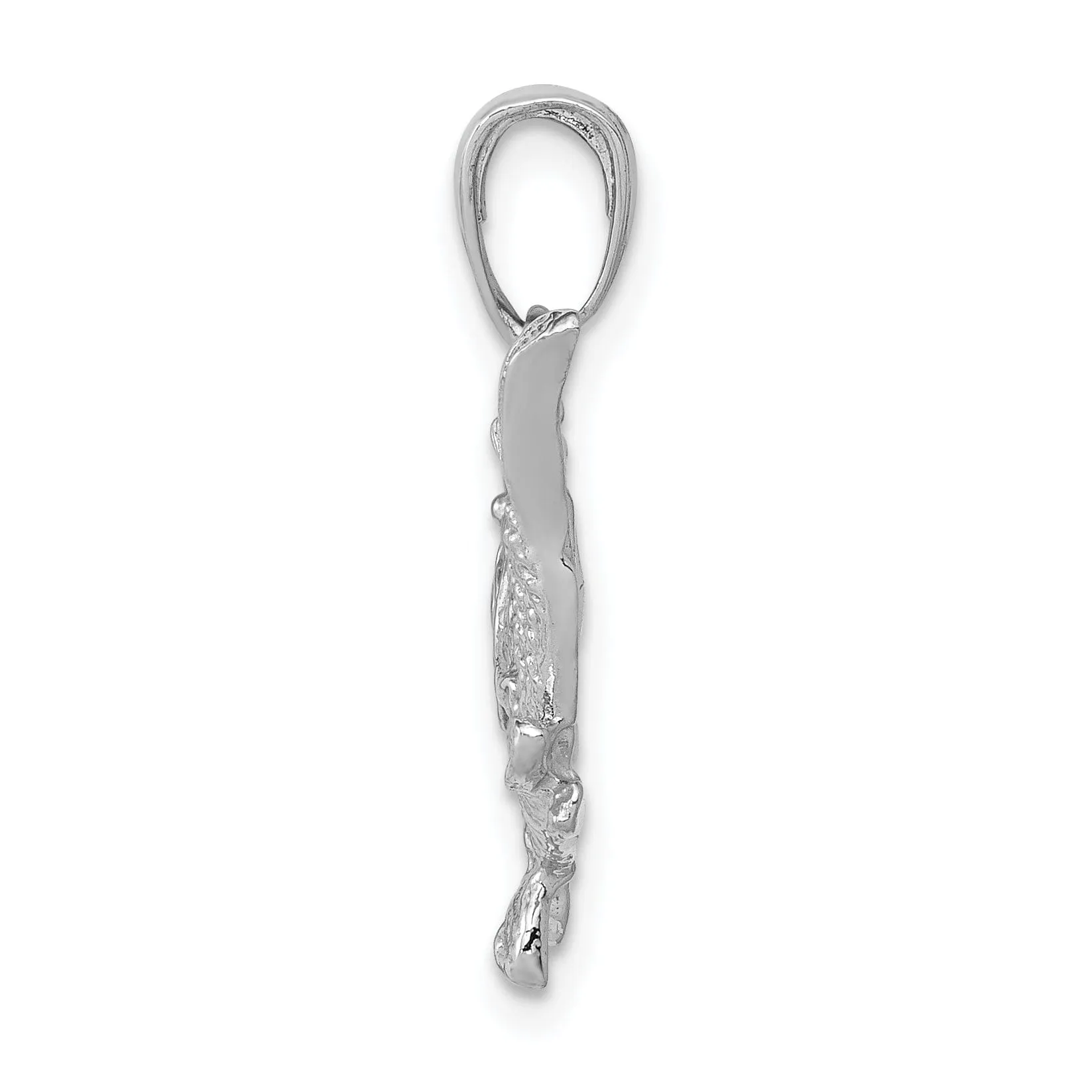 14k White Gold Bass Fish with Tail Up Pendant