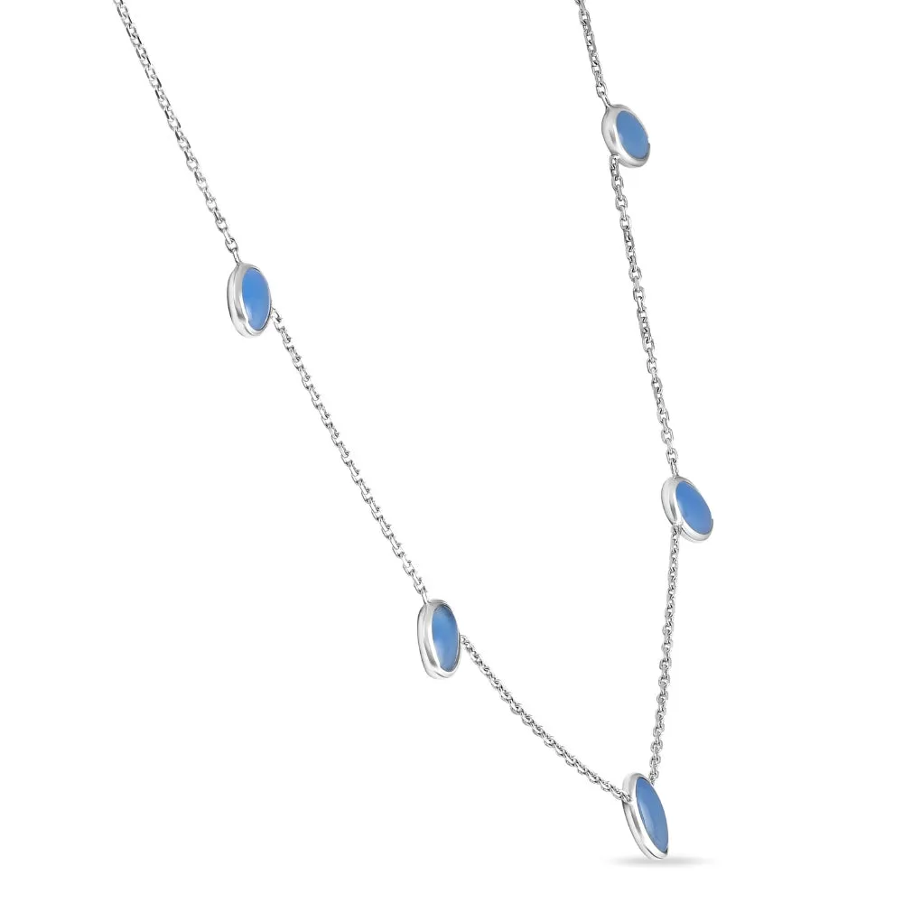 14k White Gold Blue Moonstone Station Necklace By The Yard Design 18"