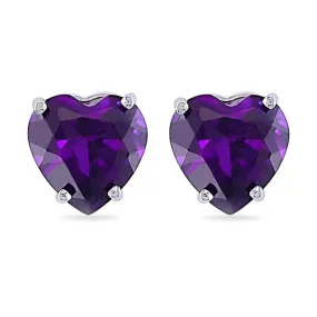 14k White Gold Plated 1/2 Carat Heart Created Amethyst Sapphire Stud Earrings