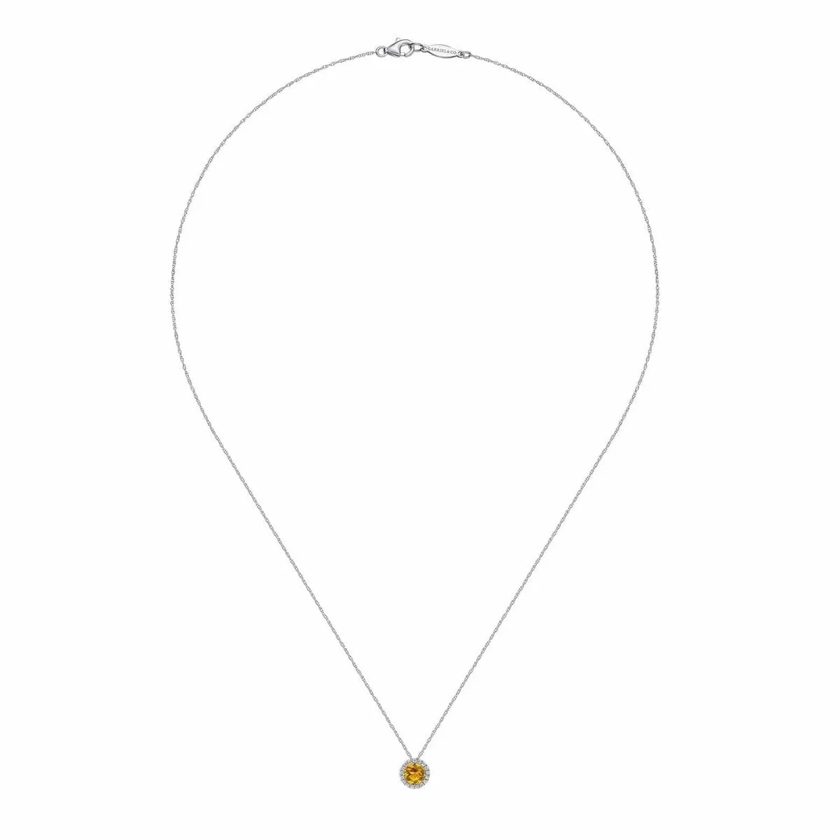 14K White Gold Round Citrine and Diamond Halo Pendant Necklace - NK2824W45CT