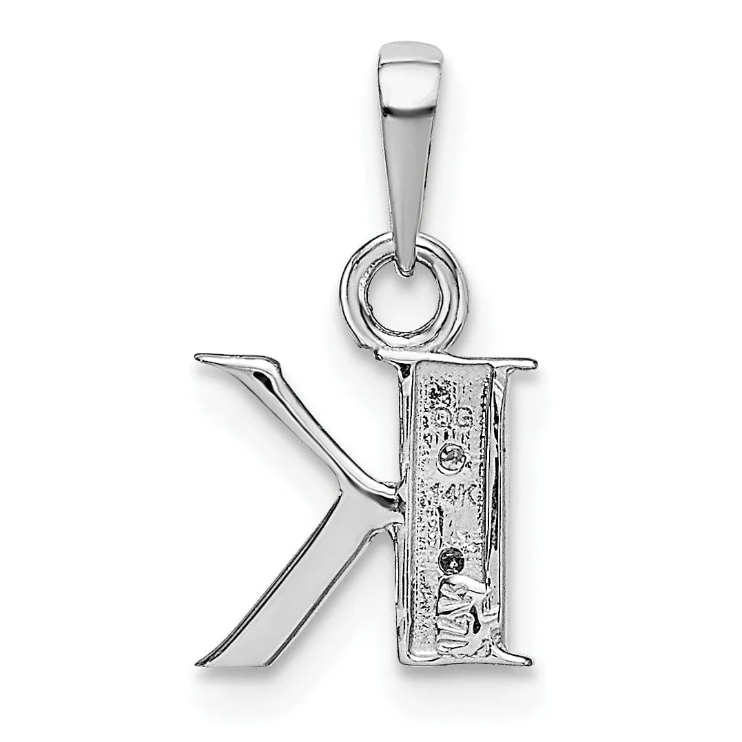 14K White Gold Small 0.01CT Diamond Letter K Initial Block Pendant