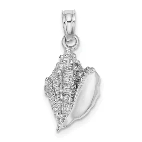 14k White Gold Solid Textured Polished Finish Mens Conch Shell Charm Pendant