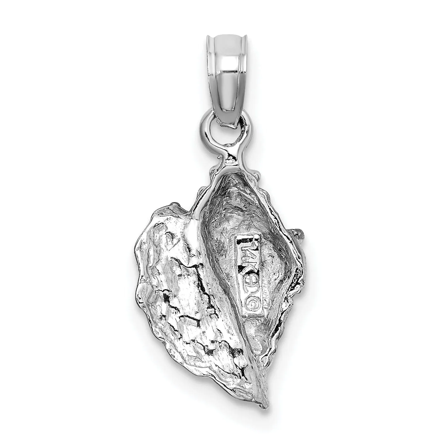 14k White Gold Solid Textured Polished Finish Mens Conch Shell Charm Pendant