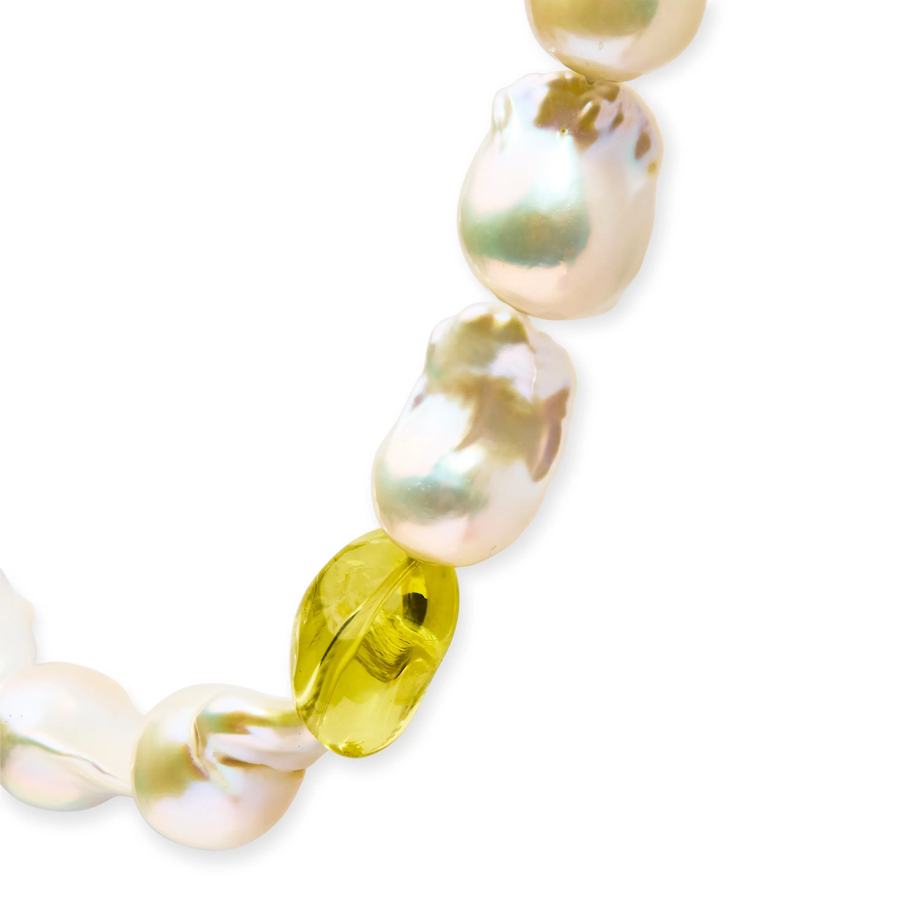 14K Yellow Citrine, Amethyst, and Baroque Pearl Strand Necklace