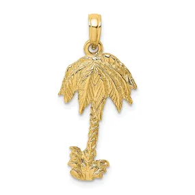 14K Yellow Gold 2-Dimensional Textured Finish Concave Shape Single Palm Tree Charm Pendant