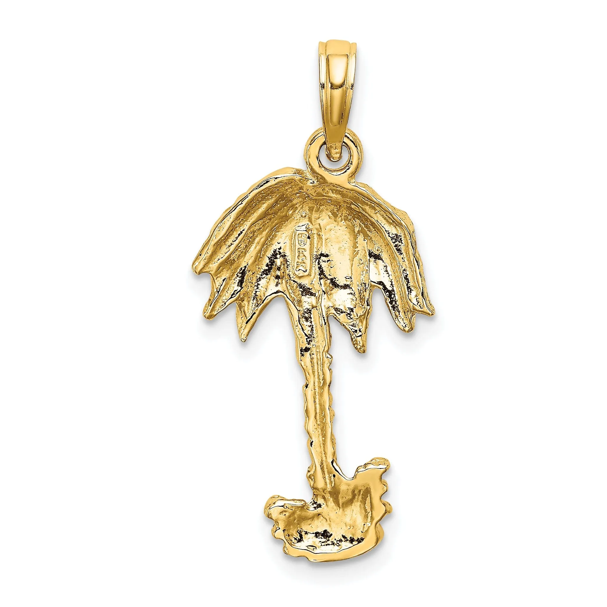 14K Yellow Gold 2-Dimensional Textured Finish Concave Shape Single Palm Tree Charm Pendant