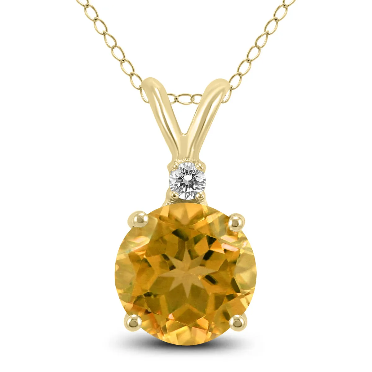 14K Yellow Gold 7Mm Round Citrine And Diamond Pendant