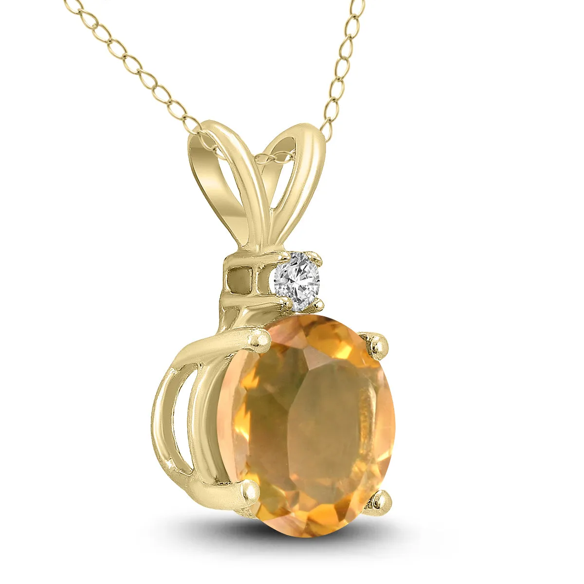 14K Yellow Gold 7Mm Round Citrine And Diamond Pendant