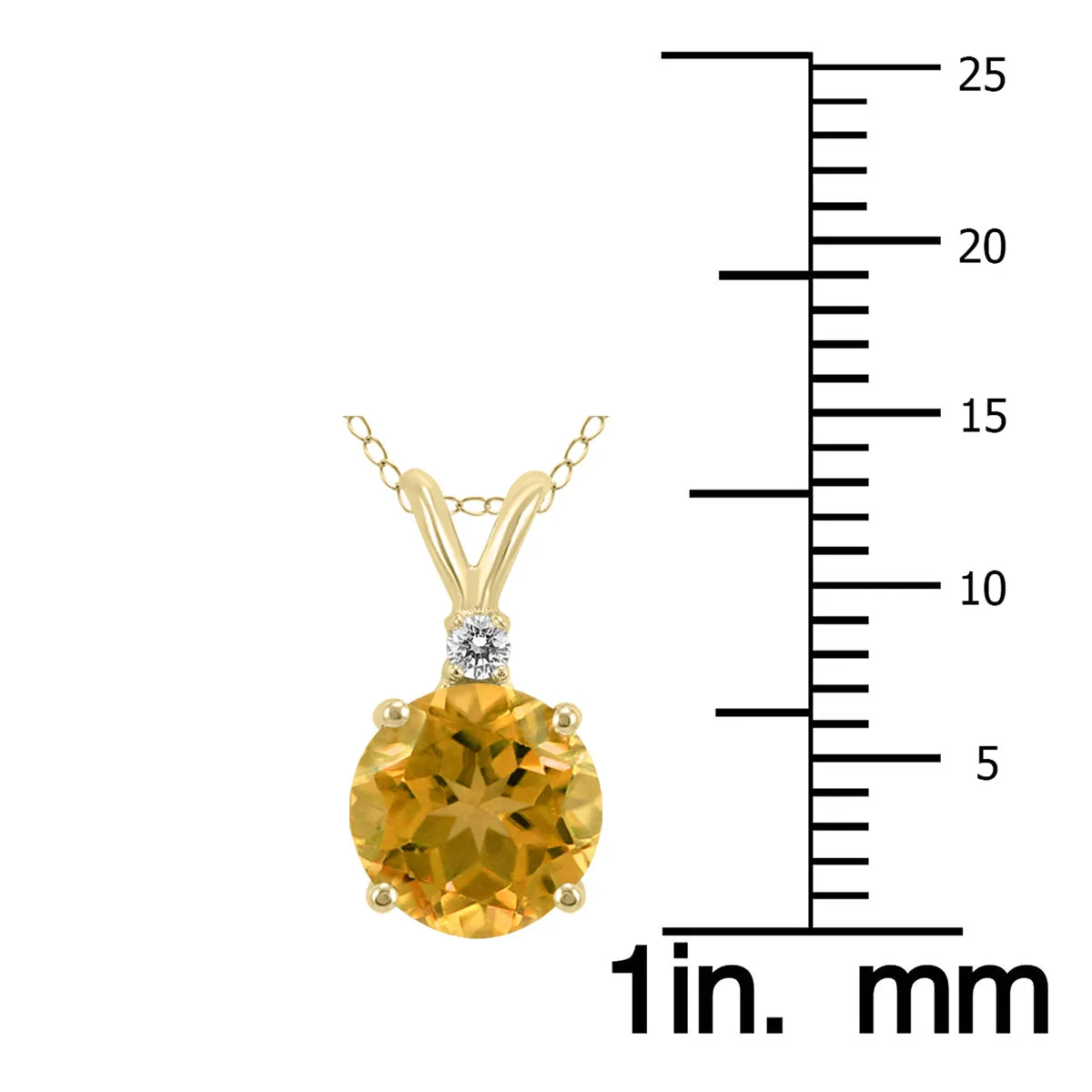 14K Yellow Gold 7Mm Round Citrine And Diamond Pendant