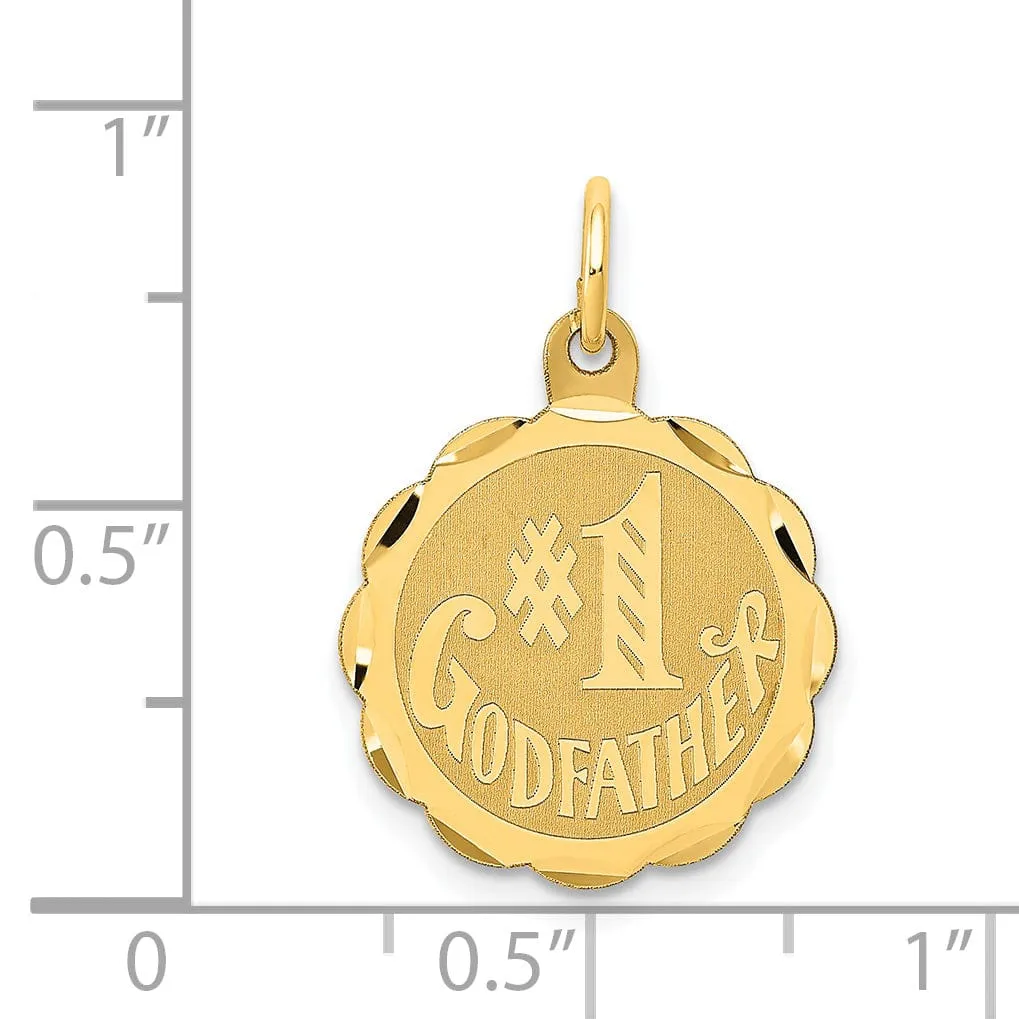 14K Yellow Gold Flat Back Polished Brushed Finish Round Shape with Lace Trim Design #1 GODFATHER Charm Pendant