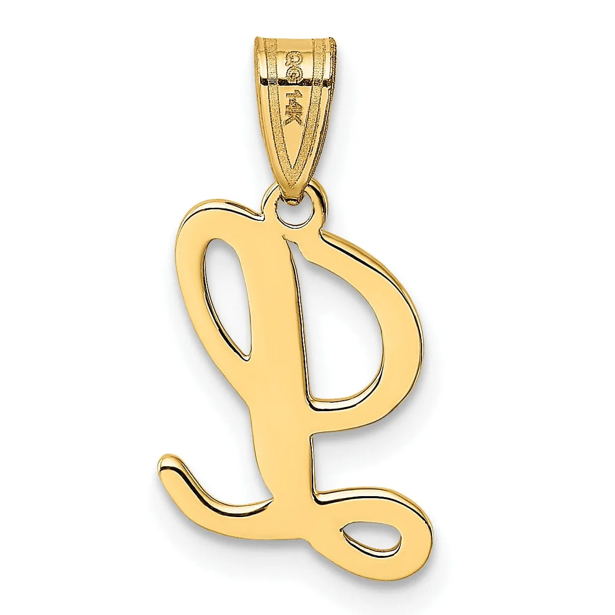 14K Yellow Gold Medium Size Script Design Letter L Initial Pendant