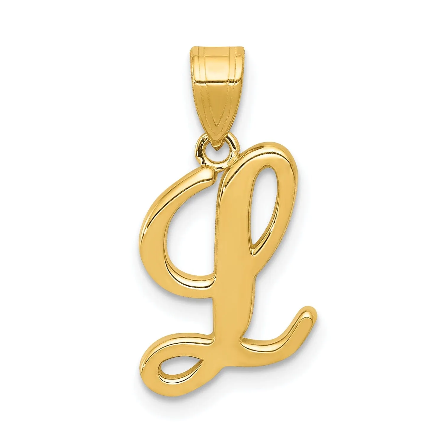 14K Yellow Gold Medium Size Script Design Letter L Initial Pendant