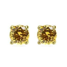 14k Yellow Gold Plated 1 Carat Round Created Citrine Sapphire Stud Earrings