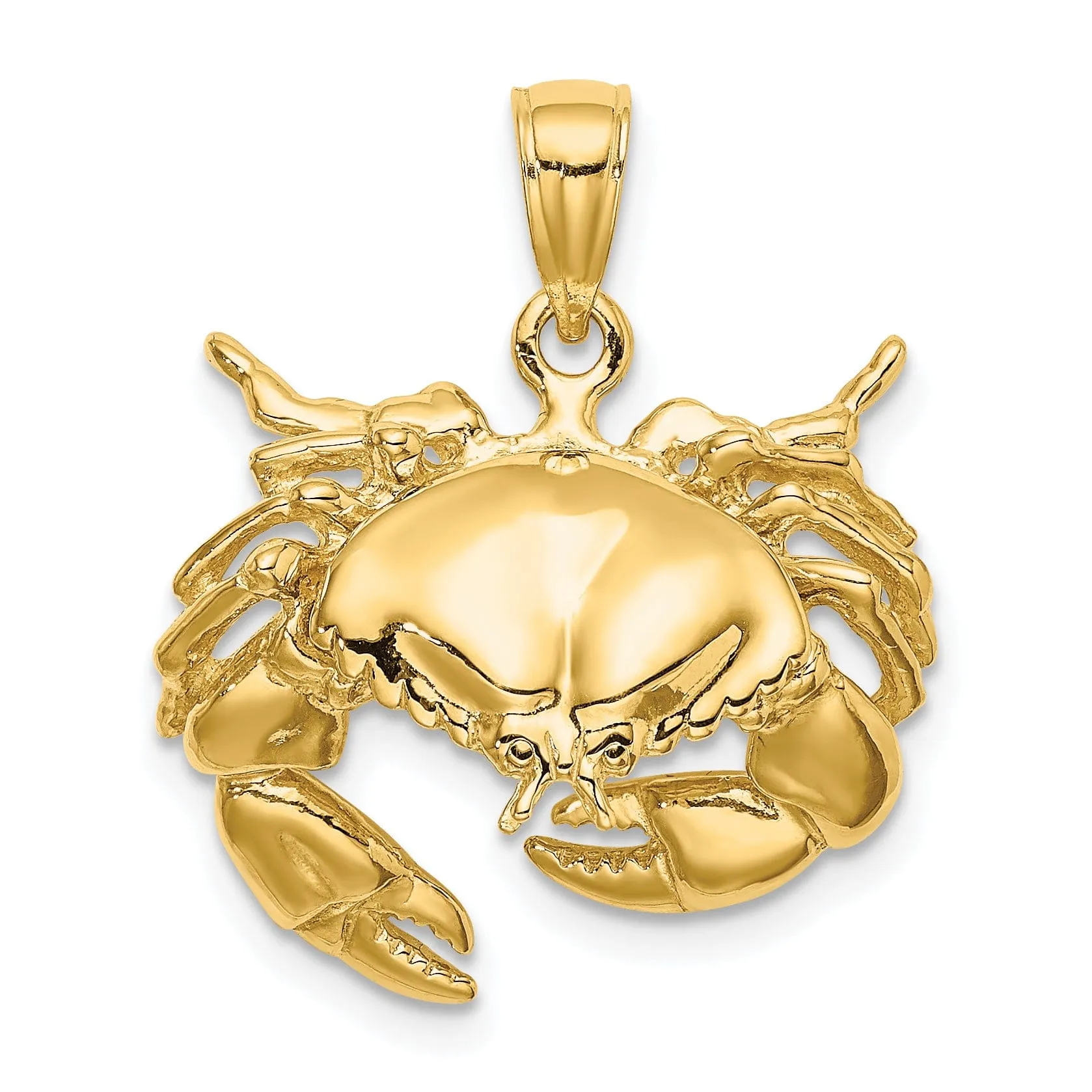 14K Yellow Gold Polished Finish Stone Crab Facing Down Charm Pendant