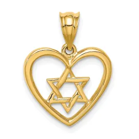 14K Yellow Gold Polished Star of David in Heart Shape Design Pendant