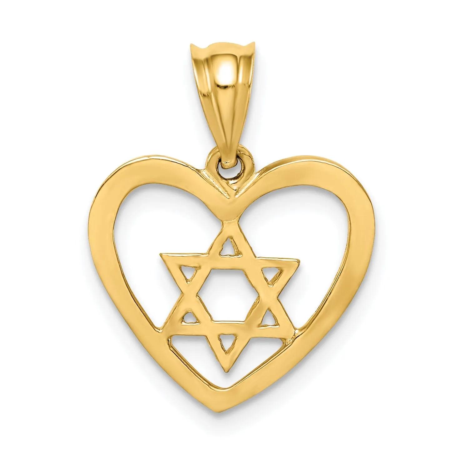 14K Yellow Gold Polished Star of David in Heart Shape Design Pendant