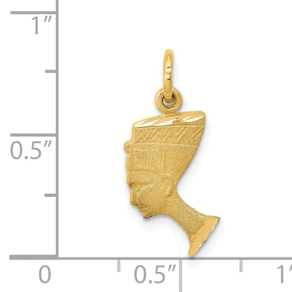 14K Yellow Gold Satin Front Finished and Polished Back Finish Queen Nefertiti Charm Pendant