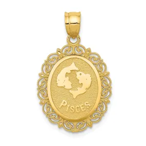 14k Yellow Gold Satin Pisces Zodiac Pendant