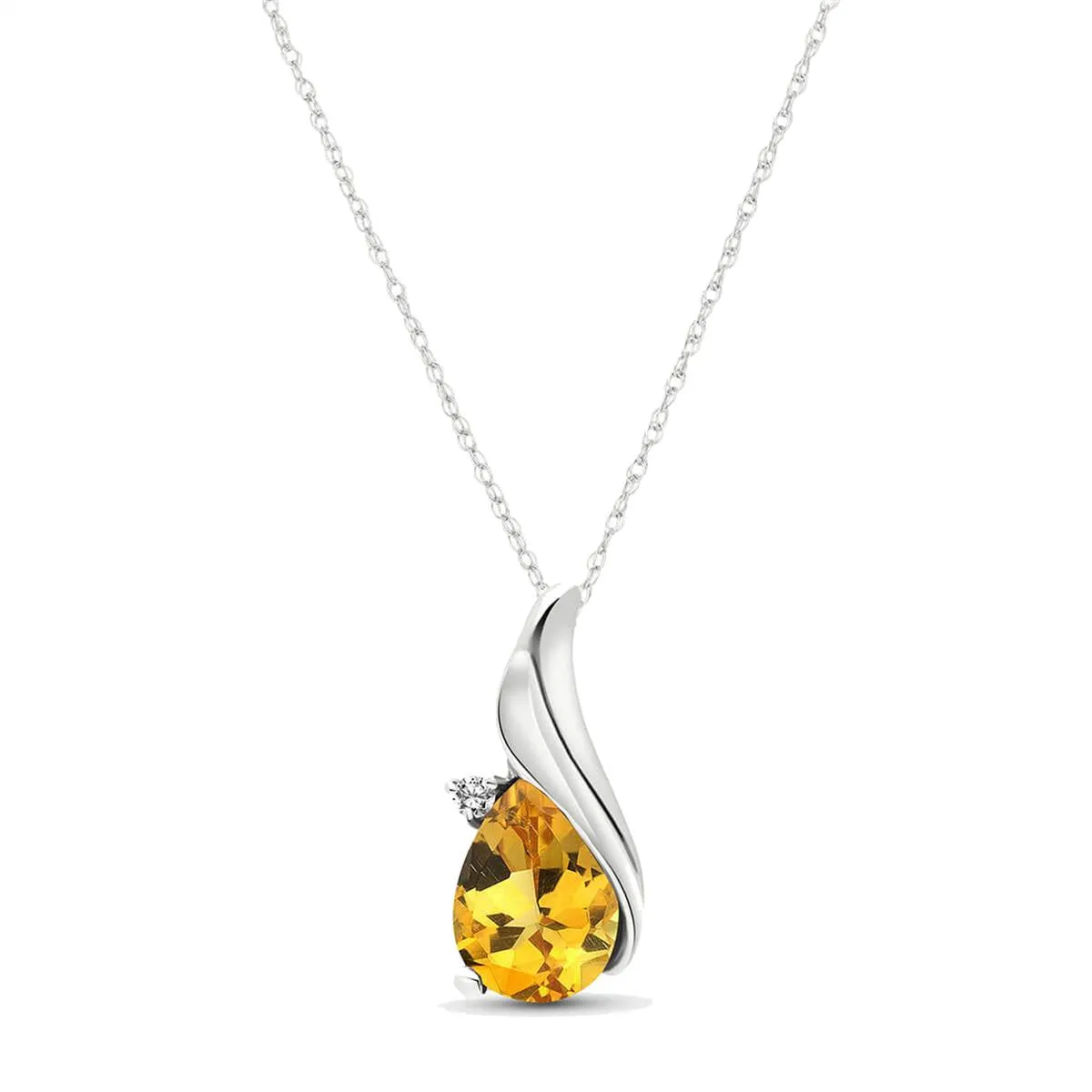 1.53 Carat 14K Solid White Gold Necklace Diamond Citrine