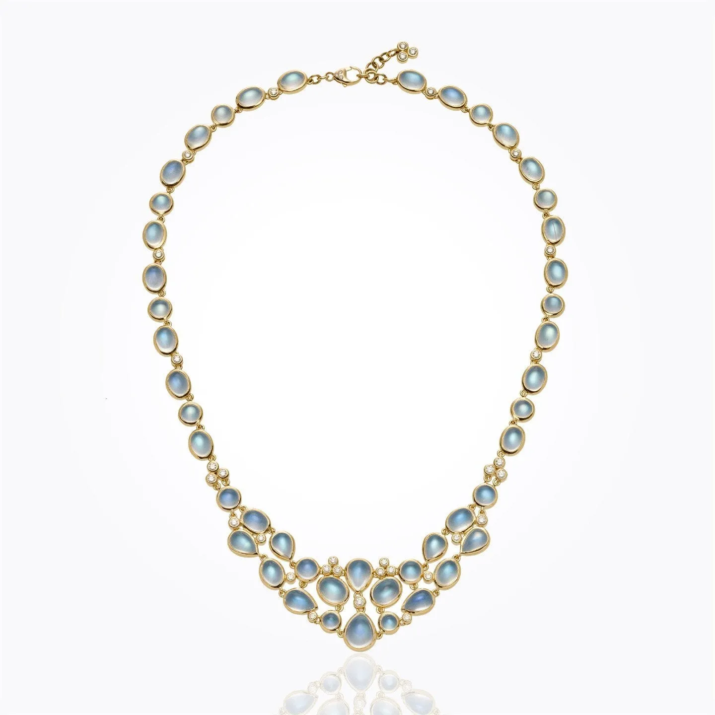 18K Classic Bib Necklace with royal blue moonstone and diamond